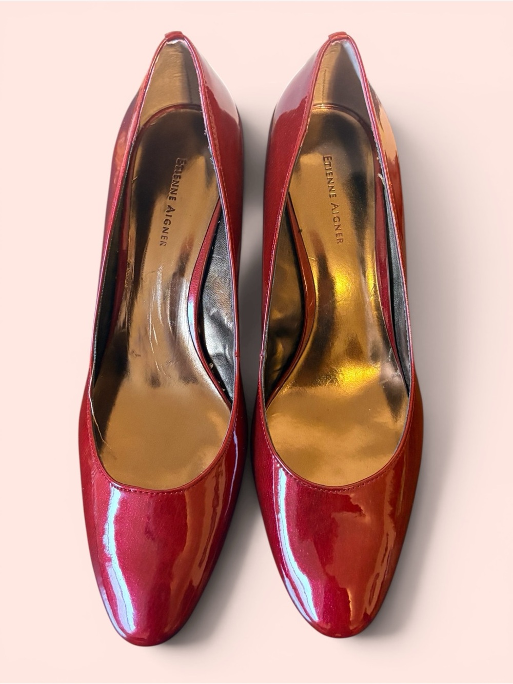 Etienne Aigner Women’s 10 Red Patent Leather 3” Heels Glossy